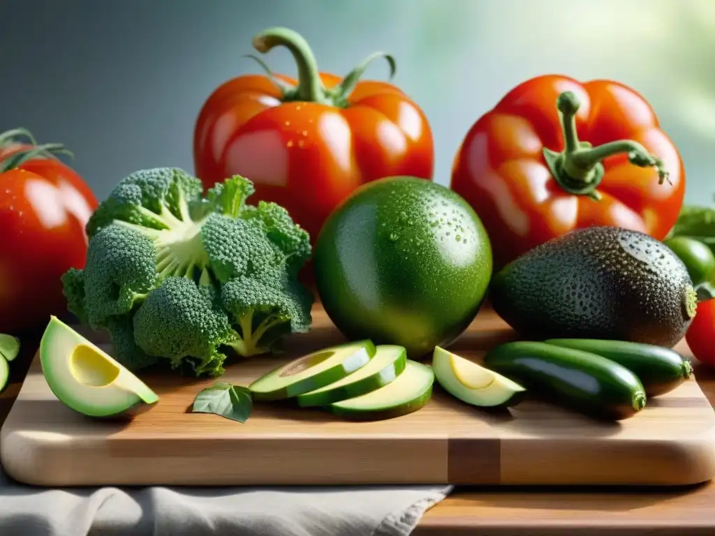 Un espectáculo de frescura y color con tomates maduros, lechuga crujiente, pimientos y aguacates, listos para recetas de guacamole sin gluten