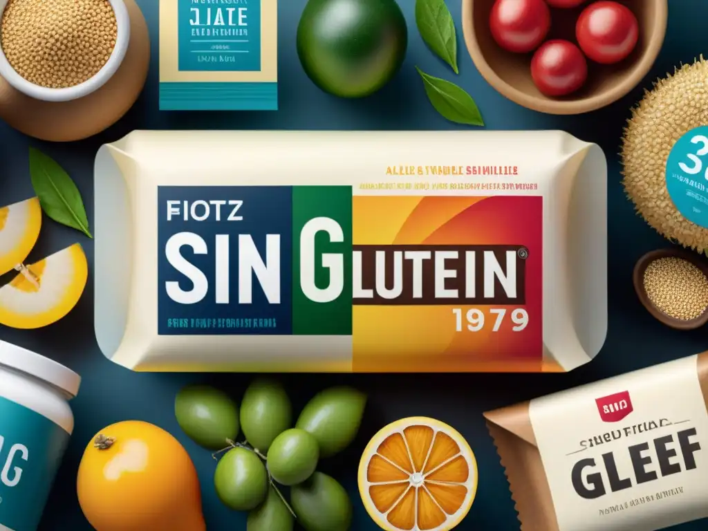 Etiquetado alimentos sin gluten: Detallada imagen con variedad de productos marcados, colorida y precisa