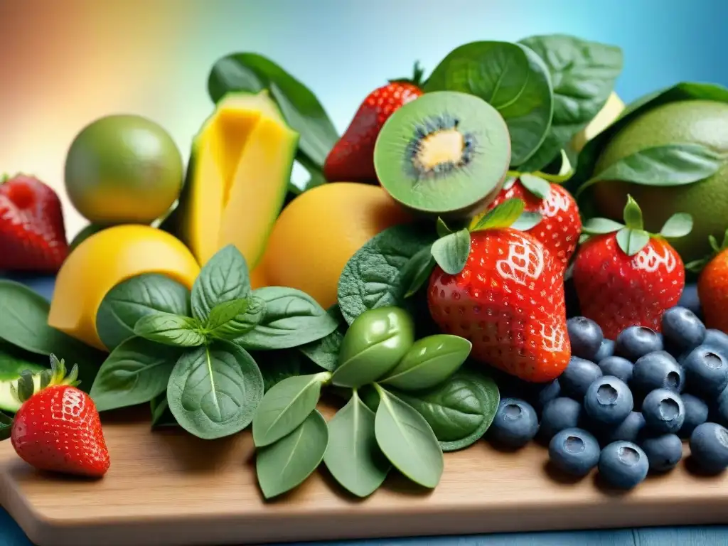 Una explosión de colores con frutas y verduras frescas para batidos sin gluten para niños