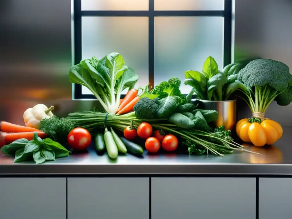 Una explosión de colores con vegetales frescos en una cocina moderna