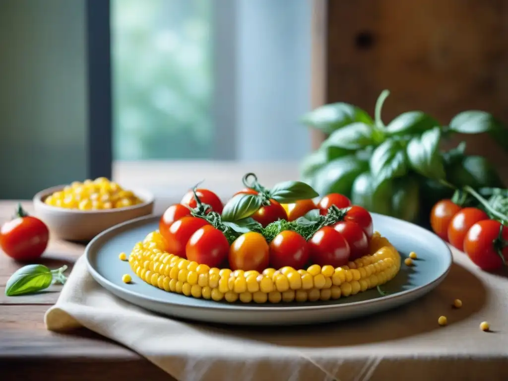 Una exquisita y colorida cocina italiana sin gluten recetas, con ingredientes frescos y una presentación artística en plato de cerámica rústica