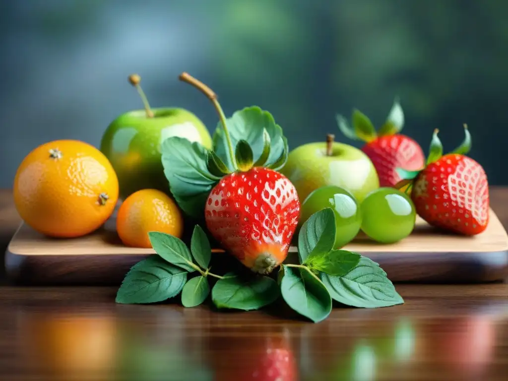 Una exquisita y colorida variedad de frutas y verduras frescas, resplandeciendo bajo la luz natural