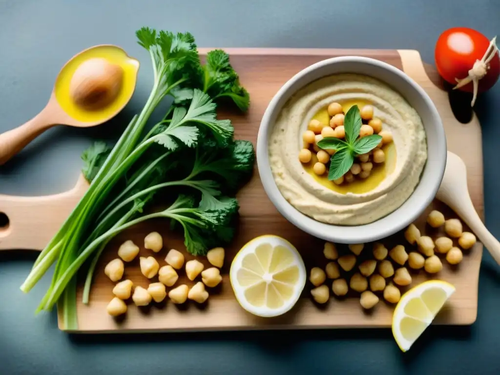 Una exquisita composición de ingredientes frescos para hacer hummus sin gluten