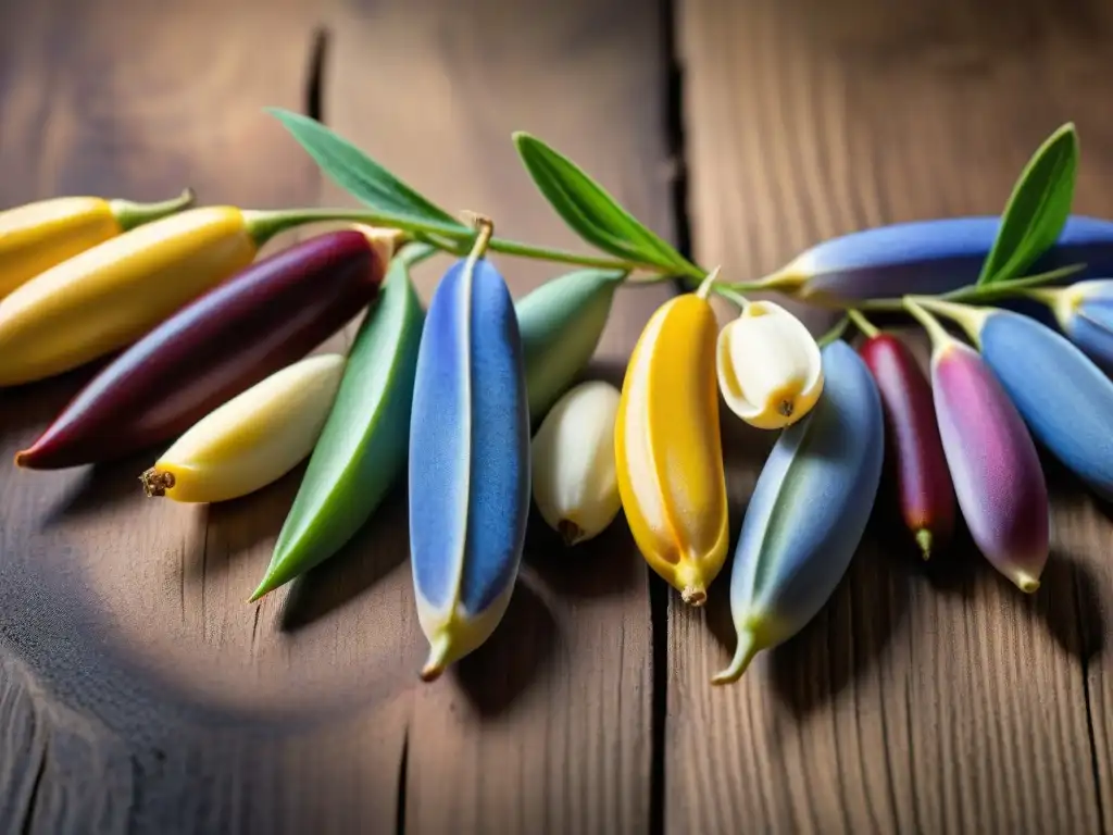 Una exquisita composición de variedad de semillas de lupino en una mesa rústica, resaltando colores y texturas