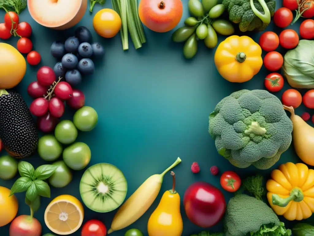 Una exquisita y detallada composición de frutas y verduras coloridas que resaltan los beneficios de dieta sin gluten