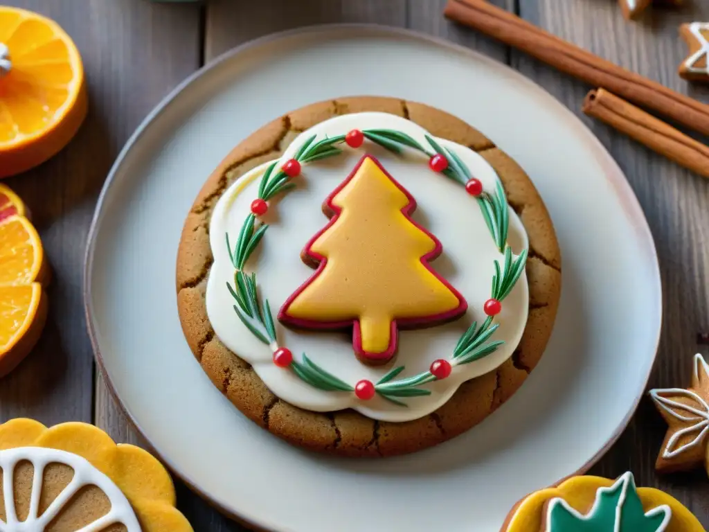 Exquisita galleta de jengibre sin gluten decorada con detalle otoñal en una superficie de madera rústica