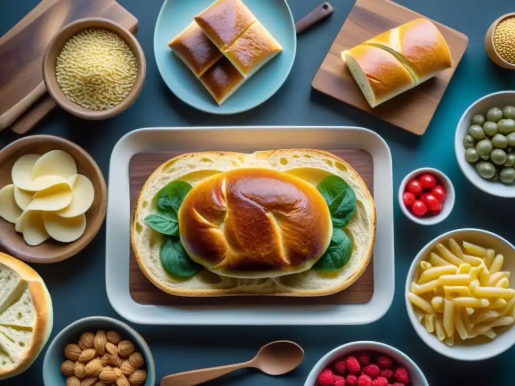 Exquisita mesa con alimentos procesados sin gluten en platos de madera y cerámica vibrante