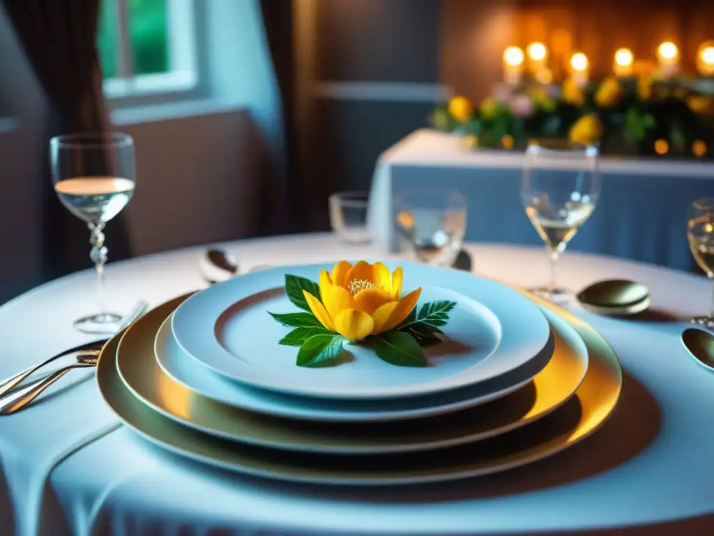 Exquisita mesa de cena en evento sin gluten innovador, con platos creativos y decoración elegante