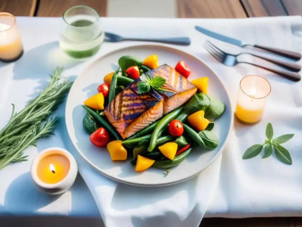 Exquisita mesa de cena con menú sin gluten, resaltando colores y texturas