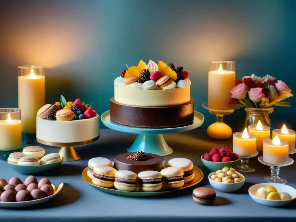 Una exquisita mesa de postres sin gluten para fiestas, con elegantes dulces y decoración encantadora