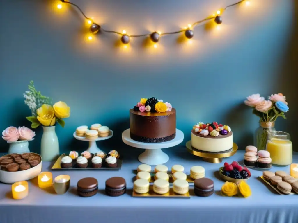 Exquisita mesa de postres sin gluten para fiestas, con tentadoras delicias y una decoración encantadora