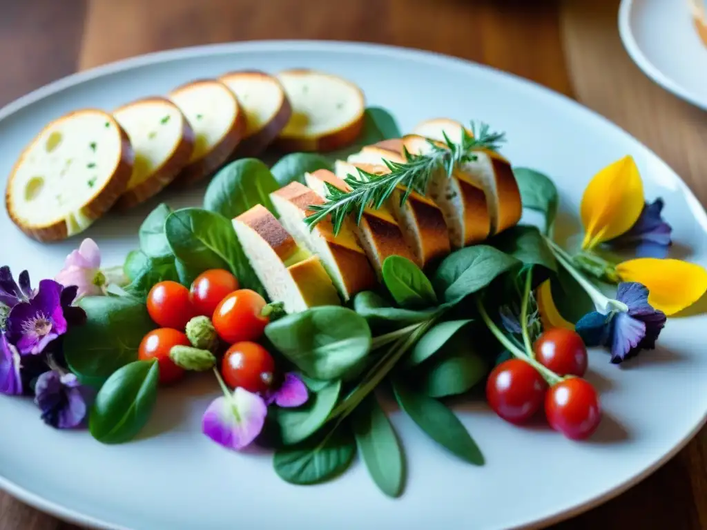 Exquisita mesa con recetas sin gluten innovadoras: ensaladas, sándwiches gourmet y postres decadentes, presentados de manera artística