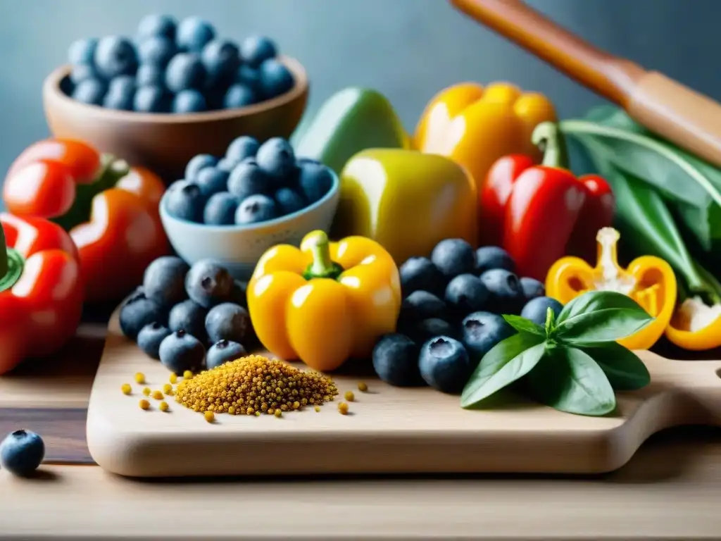 Una exquisita mezcla de superalimentos sin gluten en una tabla de madera, ideal para una dieta saludable