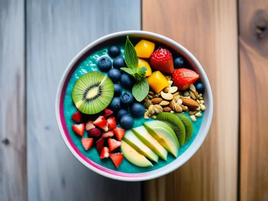 Una exquisita presentación de coloridos bowls de smoothies veganos sin gluten, ¡saludables y tentadores!