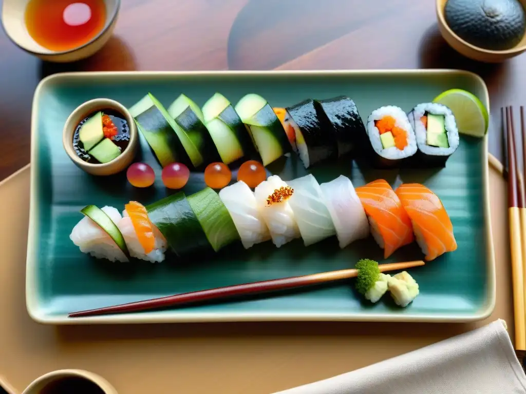 Una exquisita presentación de sushi sin gluten con recetas innovadoras, destacando colores y sabores