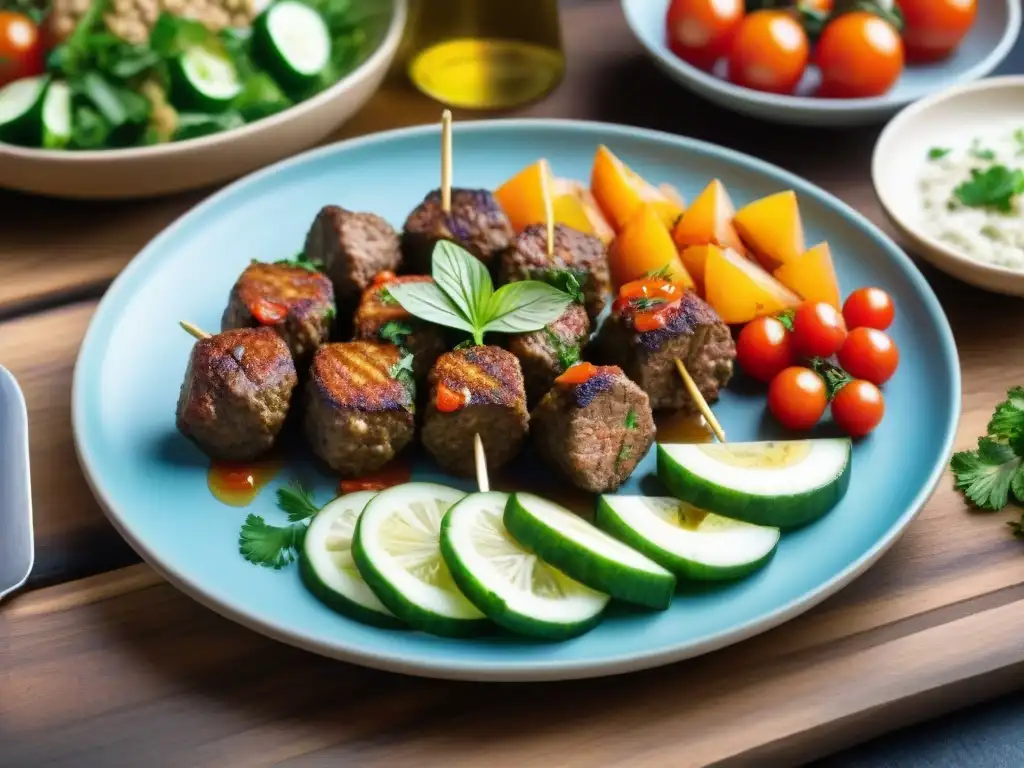 Una exquisita receta de kofta egipcia sin gluten, con jugosos pinchitos de carne y una colorida ensalada al sol