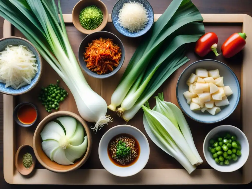 Una exquisita receta kimchi sin gluten coreano con ingredientes frescos y coloridos sobre una mesa rústica de madera