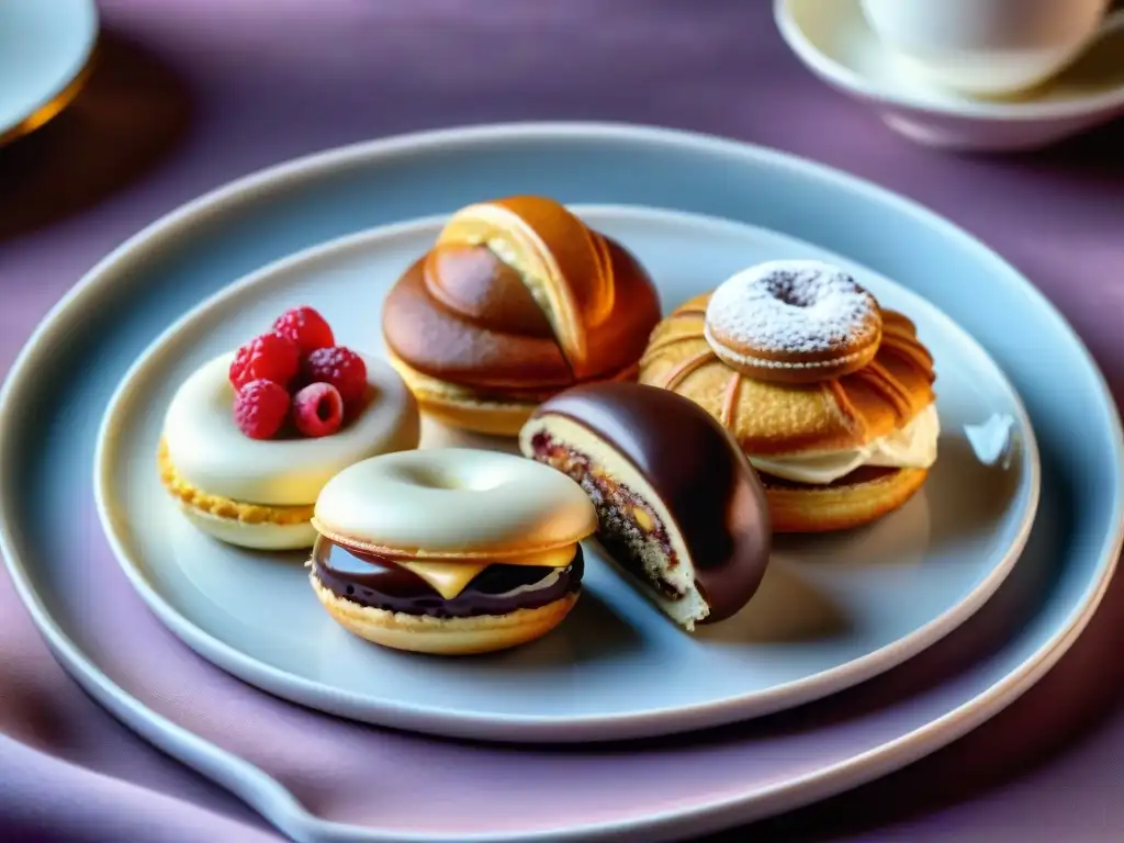 Una exquisita selección de bollería sin gluten deliciosa en plato de porcelana, evocando lujo y indulgencia