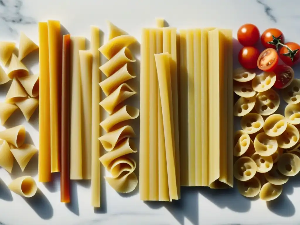 Una exquisita selección de pastas sin gluten en elegante mostrador de mármol