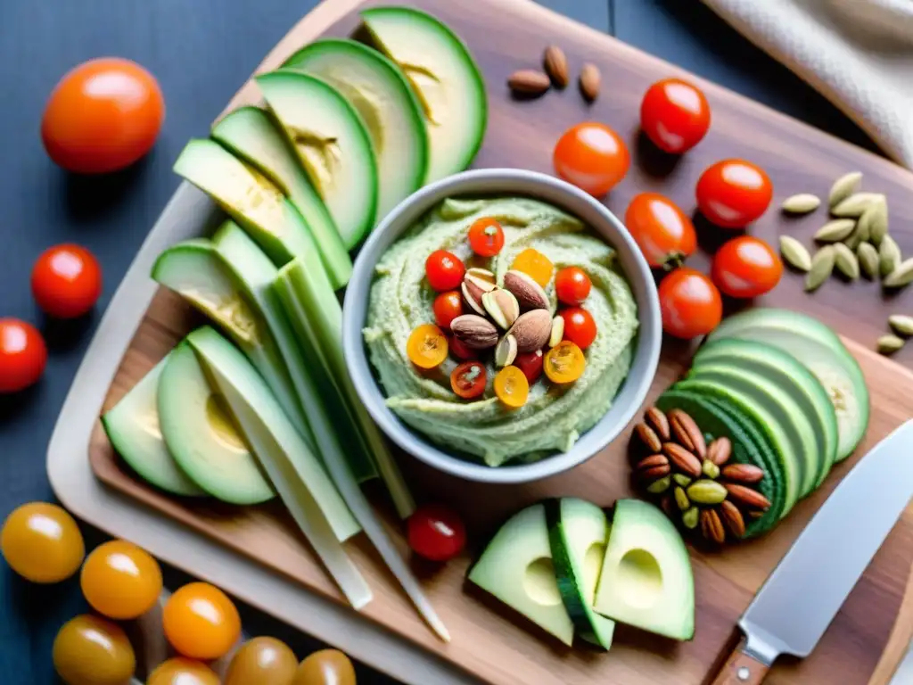 Exquisita selección de snacks veganos sin gluten saludables en tabla de madera