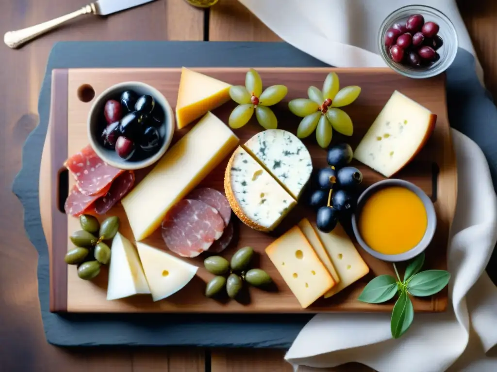 Una exquisita tabla de embutidos sin gluten en mesa rústica