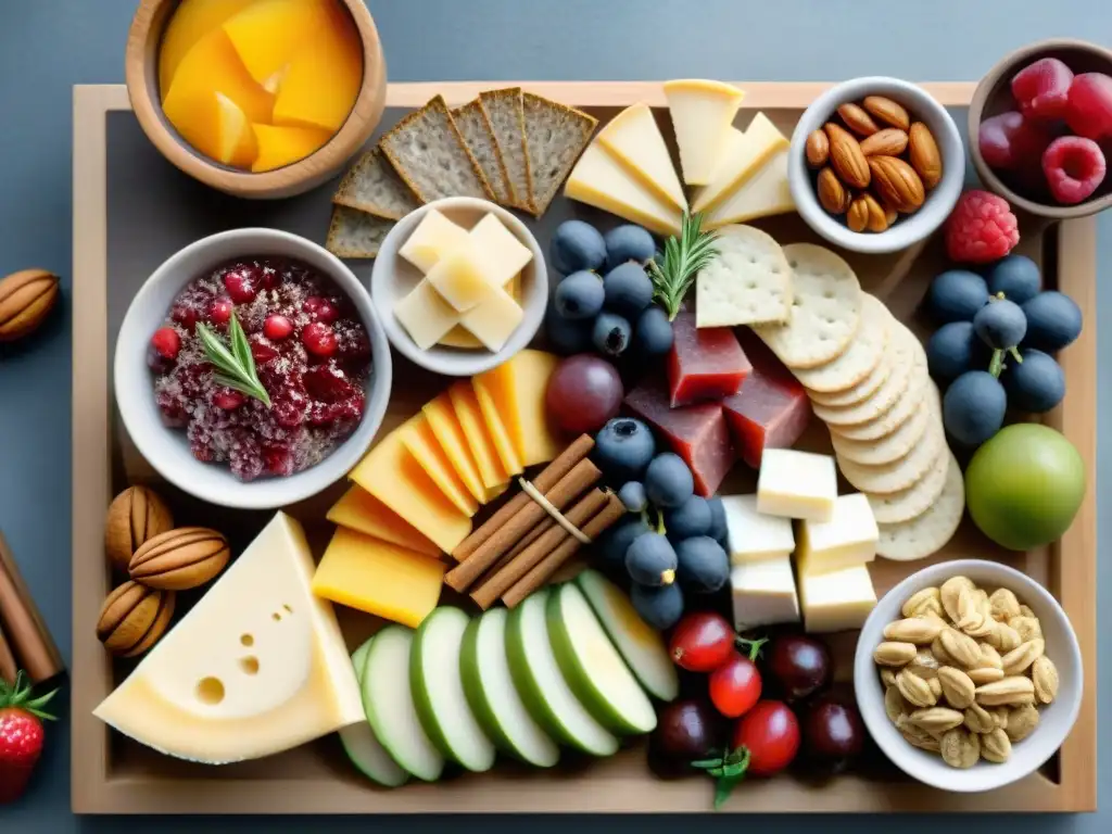 Una exquisita tabla de embutidos de madera con snacks sin gluten deliciosos y saludables