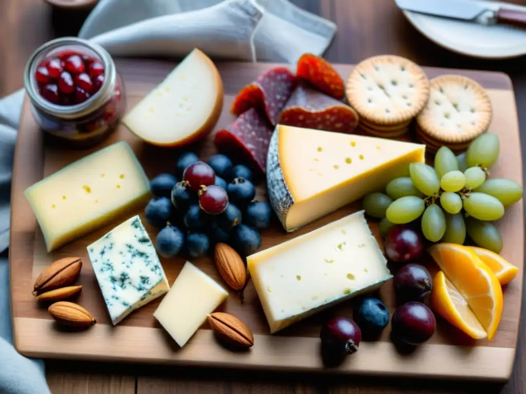 Una exquisita tabla de embutidos con productos sin gluten importados innovadores, evocando sofisticación culinaria