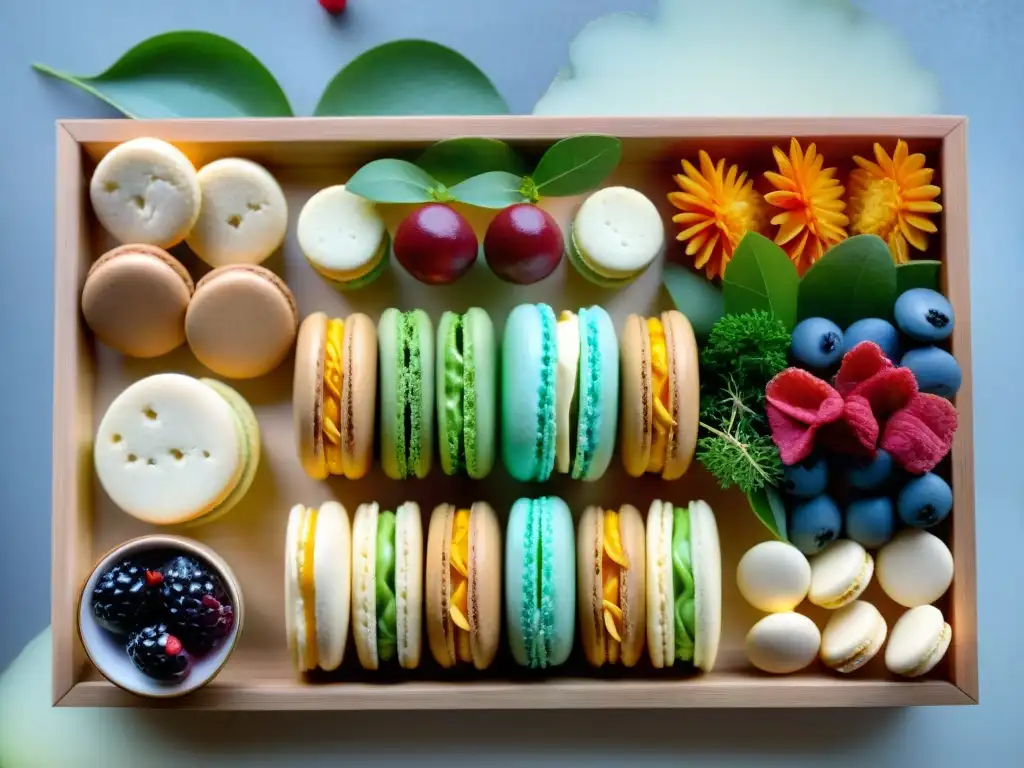 Una exquisita tabla de madera con meriendas sin gluten fáciles, macarons, sándwiches, crackers, frutas y quesos artesanales