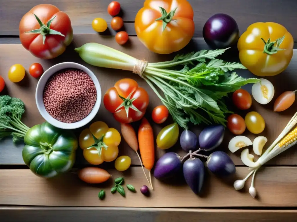 Una exquisita variedad de alimentos sin gluten raros y coloridos en una mesa rústica