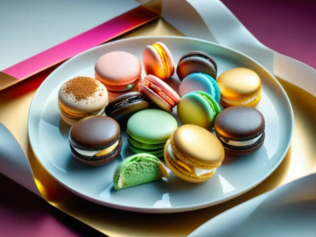 Dulces sin gluten: exquisita variedad de sabores y colores Una exquisita variedad de dulces sin gluten innovadores en un plato blanco impecable
