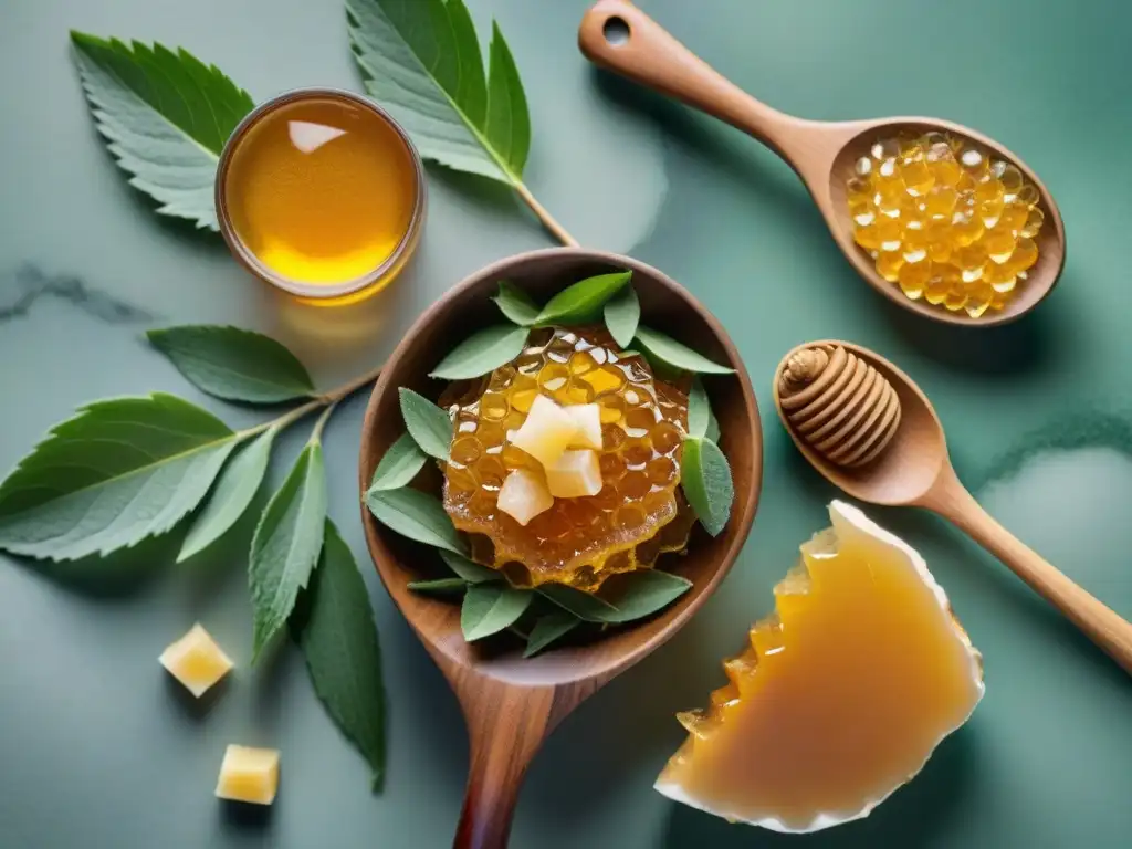 Una exquisita variedad de edulcorantes naturales sin gluten en una elegante presentación sobre mármol