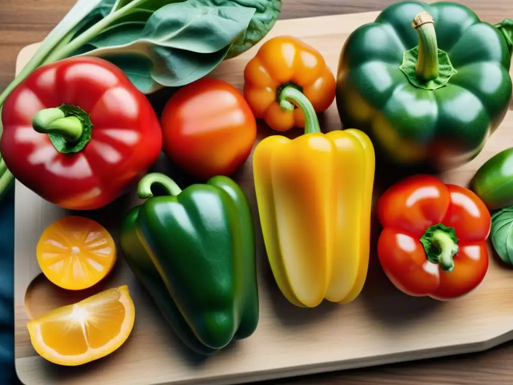 Una exquisita variedad de frutas y verduras frescas en una tabla de madera, resaltando los beneficios de las vitaminas en una dieta sin gluten