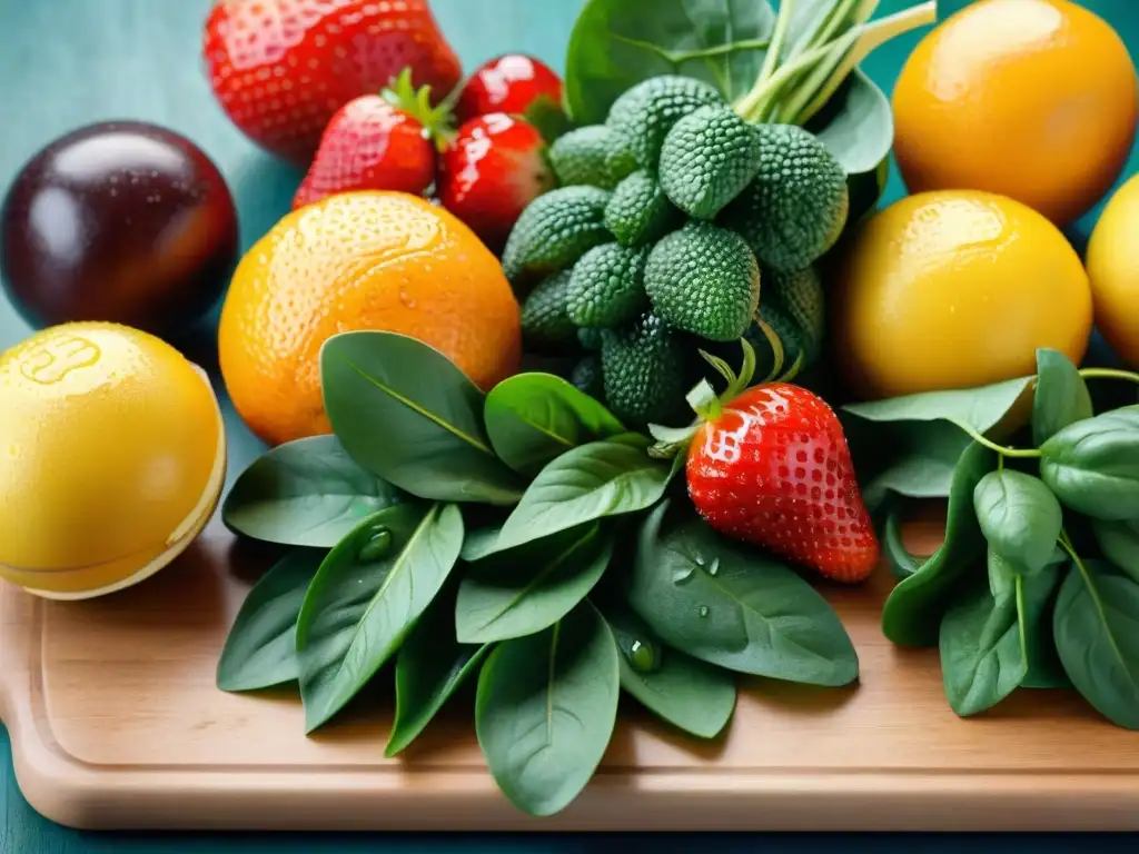 Una exquisita variedad de frutas y verduras frescas listas para recetas de batidos sin gluten creativos