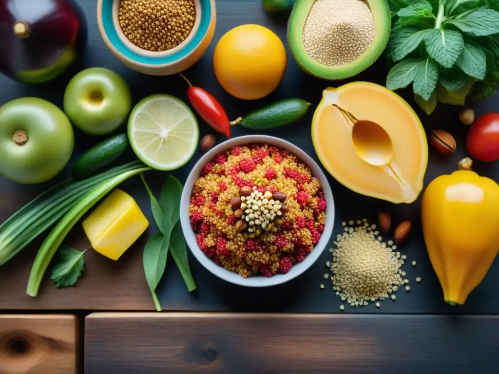 Sabores naturales: ingredientes sin gluten en mesa rústica Una exquisita variedad de ingredientes sin gluten en una mesa rústica