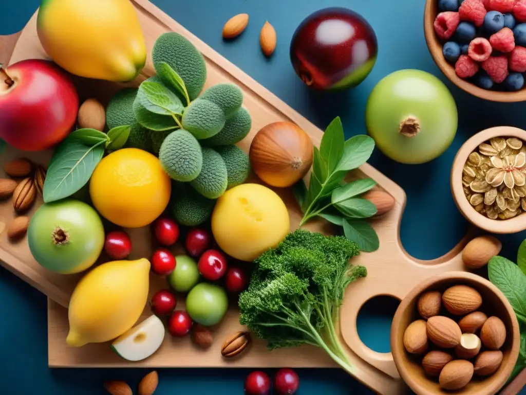 Una exquisita variedad de ingredientes sin gluten, frescos y coloridos, sobre tabla de madera