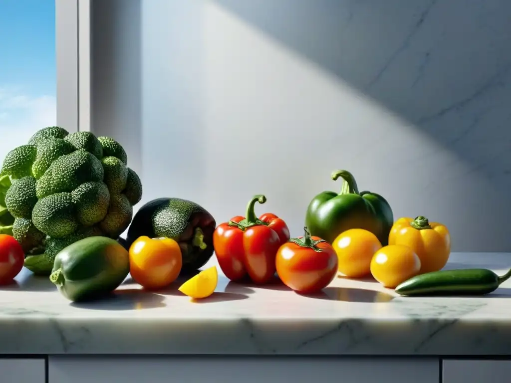 Una exquisita variedad de ingredientes sin gluten en un elegante mostrador de mármol, iluminados por la luz natural