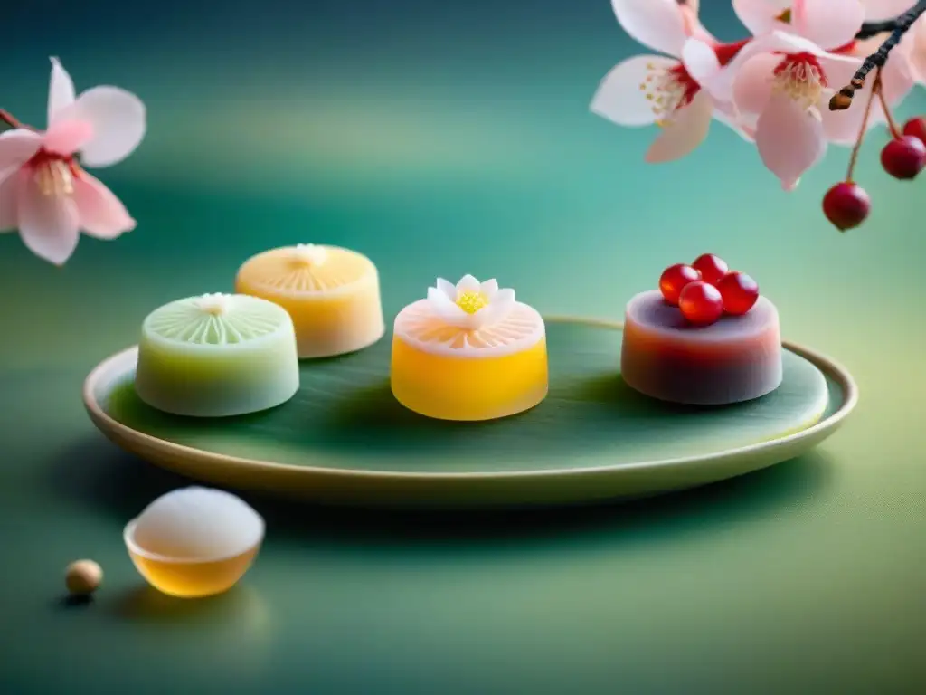 Exquisita variedad de Wagashi japonés en un jardín zen, evocando tranquilidad y cultura