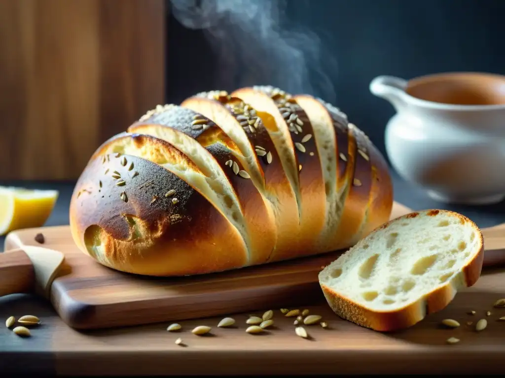 Una exquisita variedad de panes sin gluten artesanales recién horneados en una tabla de madera rústica