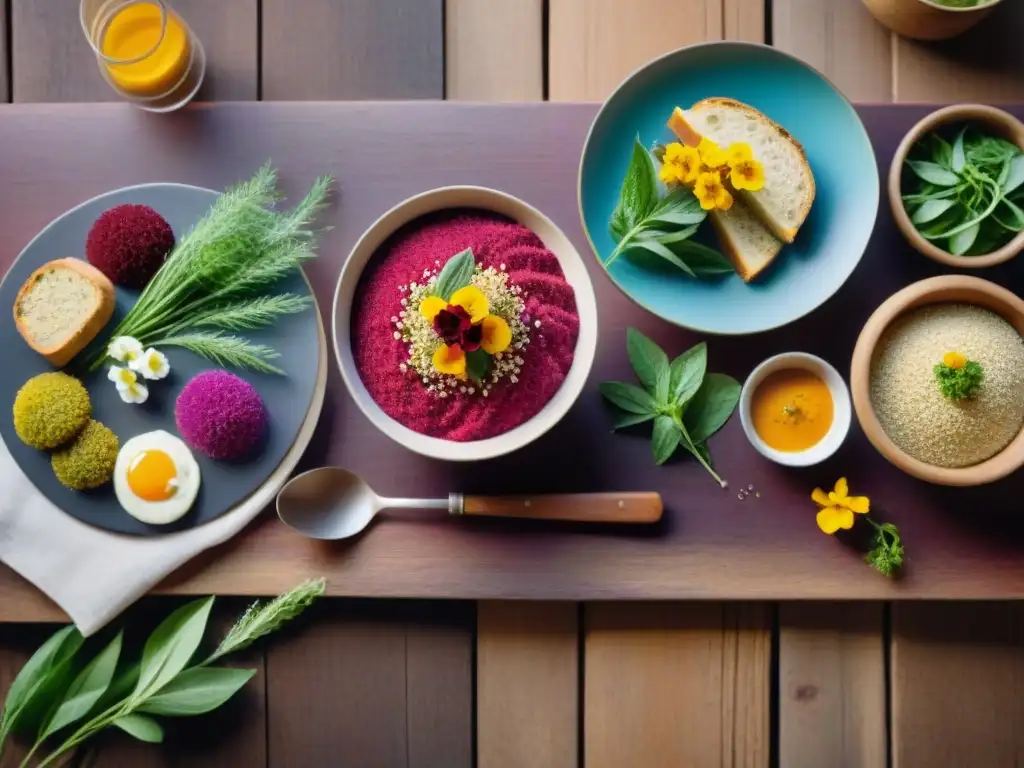 Una exquisita variedad de platos de amaranto sin gluten en una mesa rústica, resaltando los beneficios del amaranto sin gluten