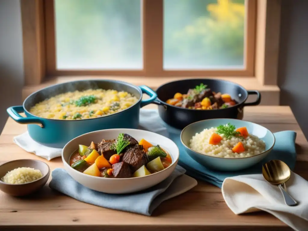 Una exquisita variedad de platos sin gluten cocinados lentamente en una mesa de madera rústica