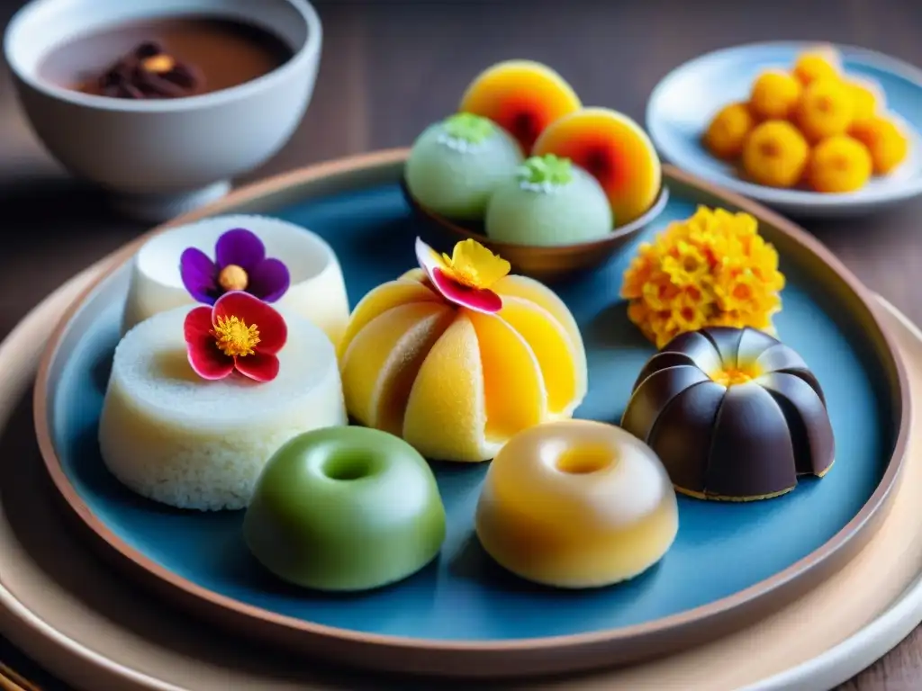 Exquisita variedad de postres asiáticos sin gluten en plato japonés