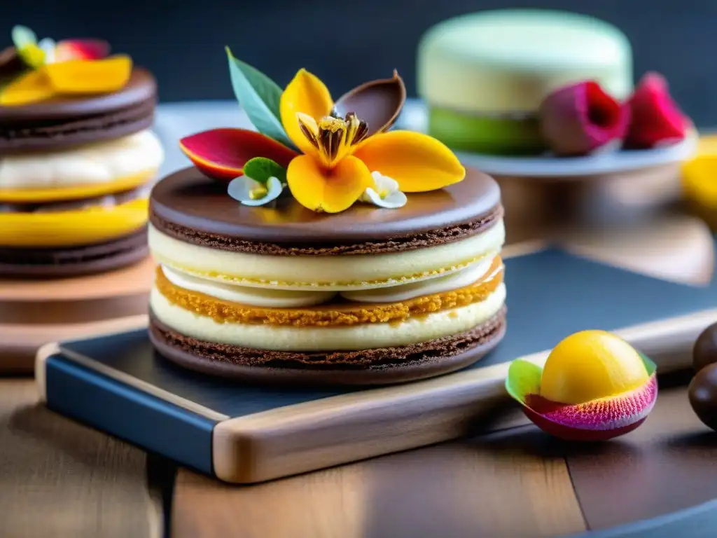 Una exquisita variedad de postres sin gluten internacionales, coloridos y detallados, dispuestos en una mesa rústica