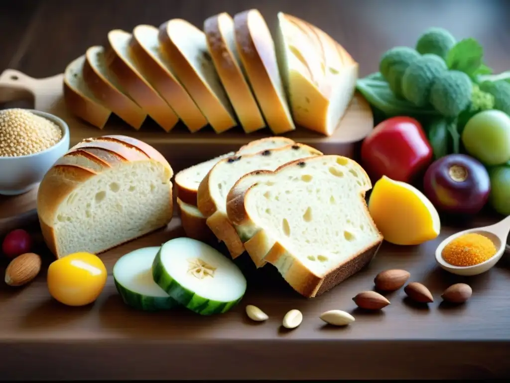 Una exquisita variedad de productos sin gluten en una mesa de madera, resaltando texturas y colores