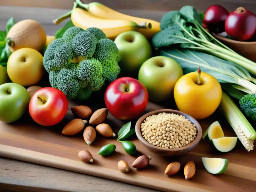 Una exquisita variedad de productos orgánicos sin gluten beneficios en una mesa de madera, resaltando su frescura y colorido