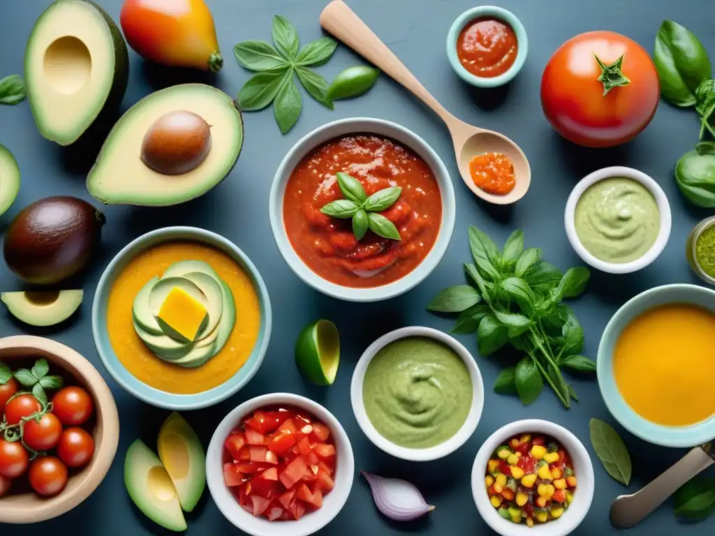 Una exquisita variedad de salsas y aderezos sin gluten en cerámica artesanal sobre mesa de madera rústica