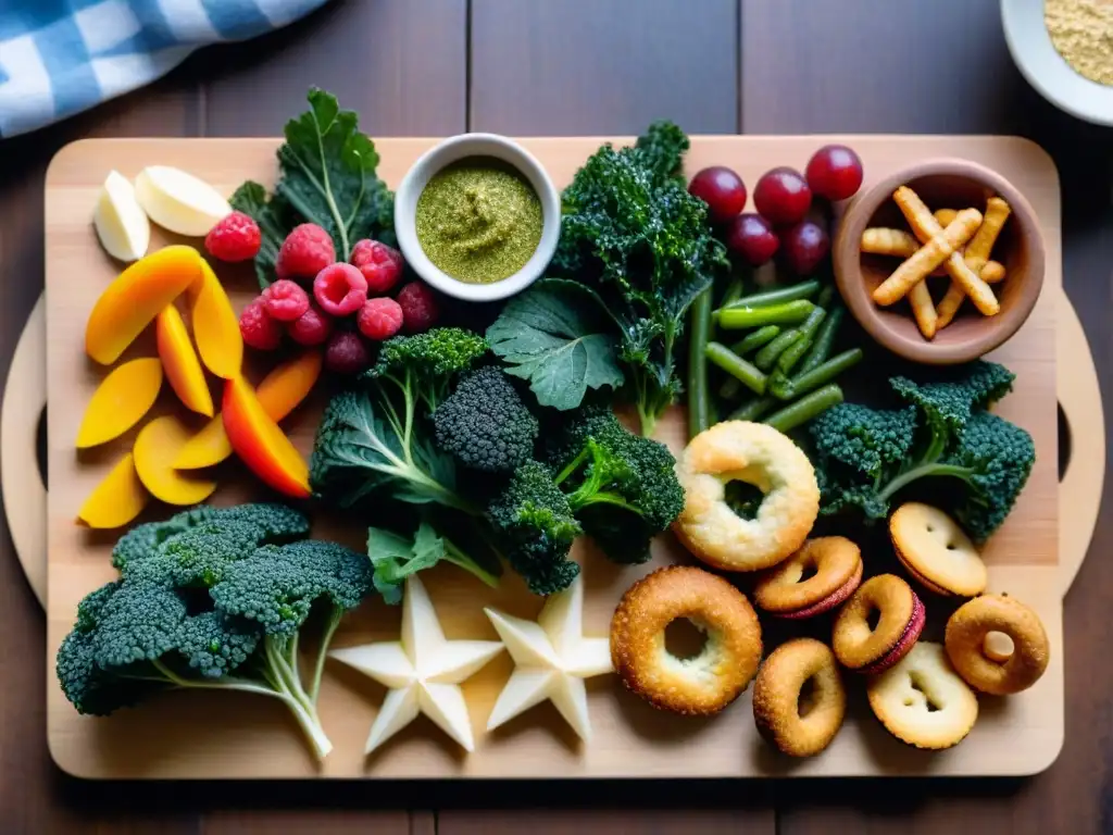 Una exquisita variedad de snacks sin gluten fáciles, dispuestos artísticamente en una tabla de madera rústica