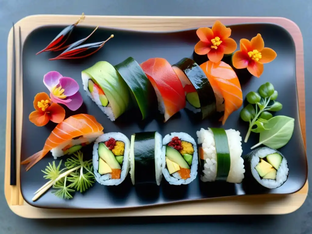 Exquisita variedad de sushi sin gluten recetas innovadoras en elegante bandeja moderna