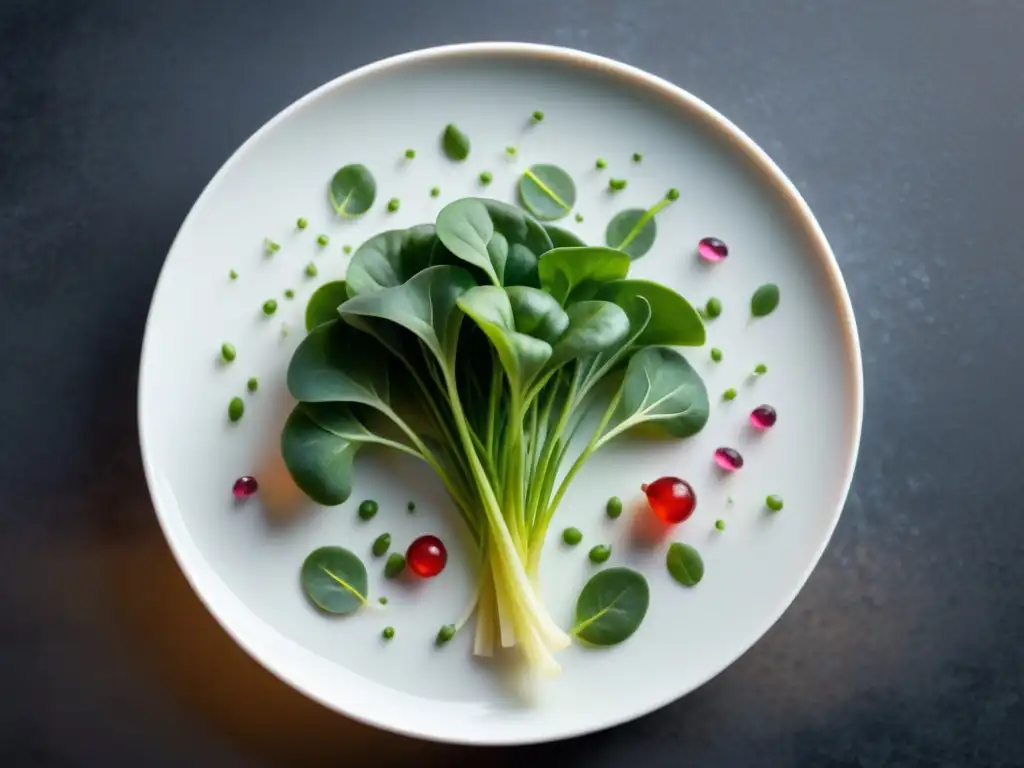 Exquisitas microverduras sin gluten en plato blanco, detalle y frescura, recetas innovadoras