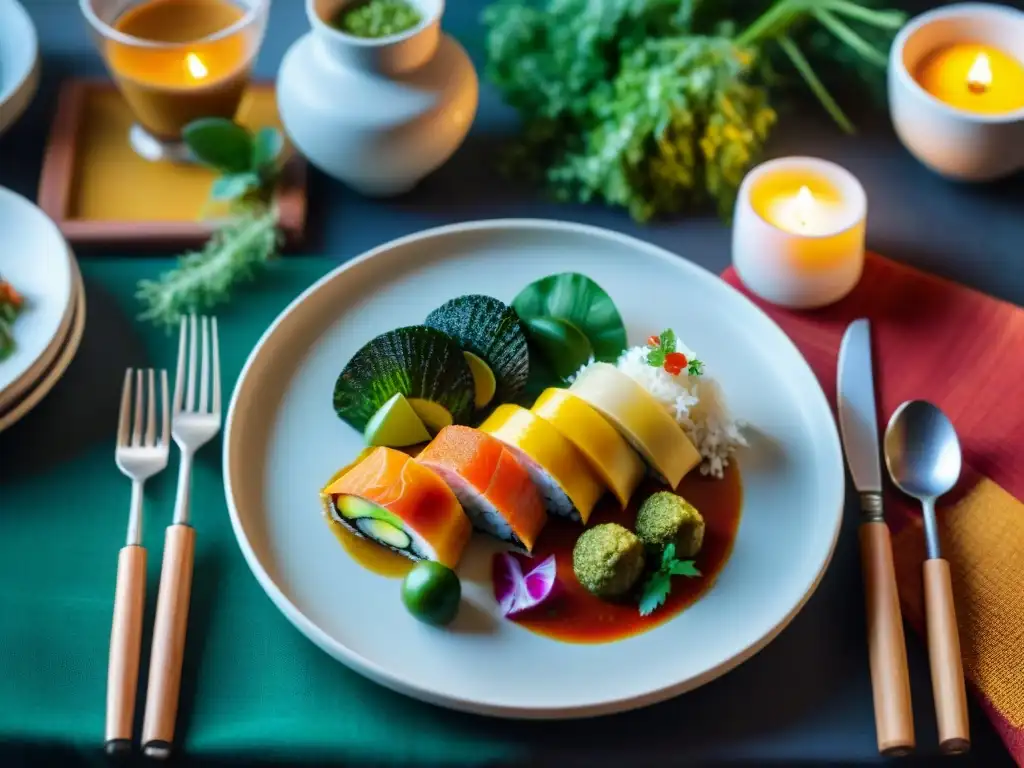 Exquisitas recetas internacionales sin gluten en mesa elegante y acogedora