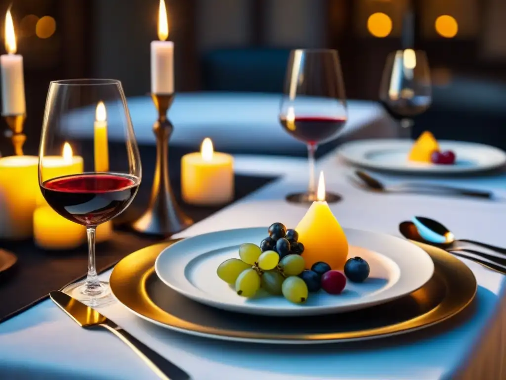 Un exquisito maridaje de vinos sin gluten en una mesa elegantemente decorada con finos platos y copas de vino